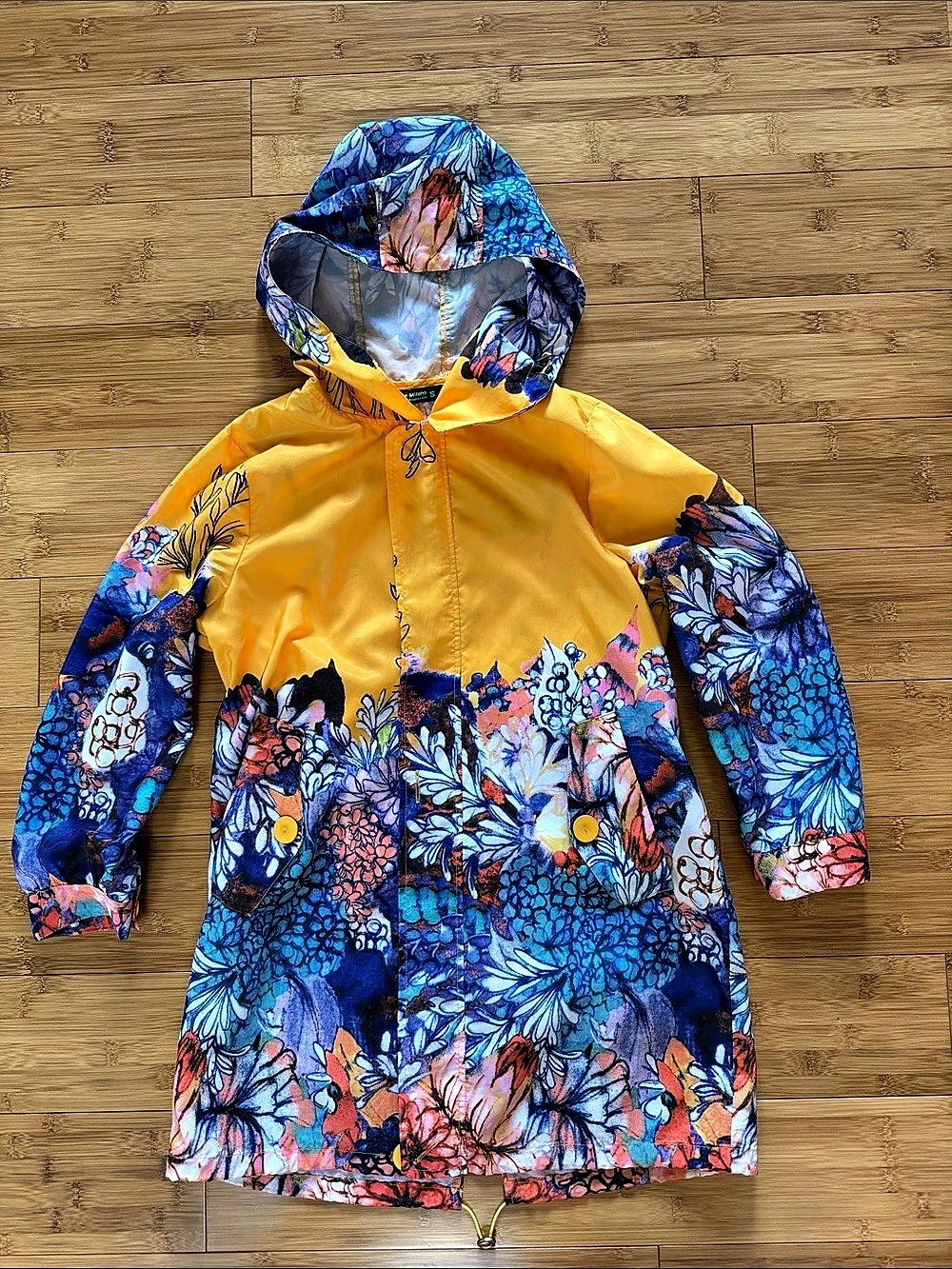 Monte Milano Yellow Floral Print Hooded Windbreaker Jumper Jacket Yellow & Blue